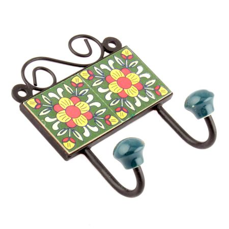 Forest Green And Yellow Floral Ceramic Tiles Hooks